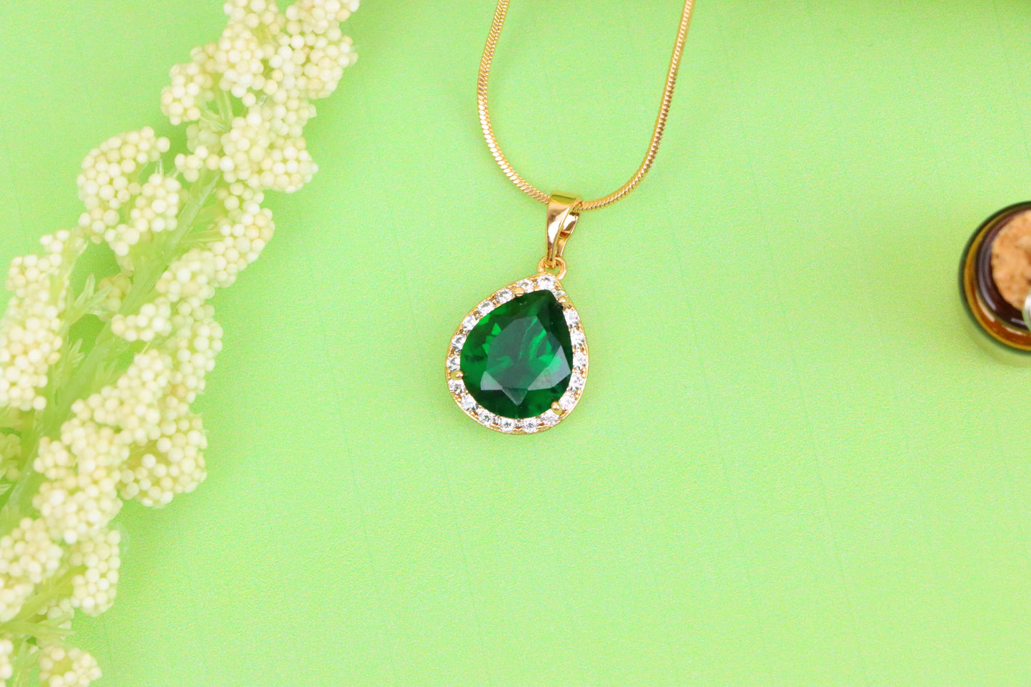 Teardrop Green Pendant with Crystal Border in Rose Gold Finish, XPPT1613 (2148-6)