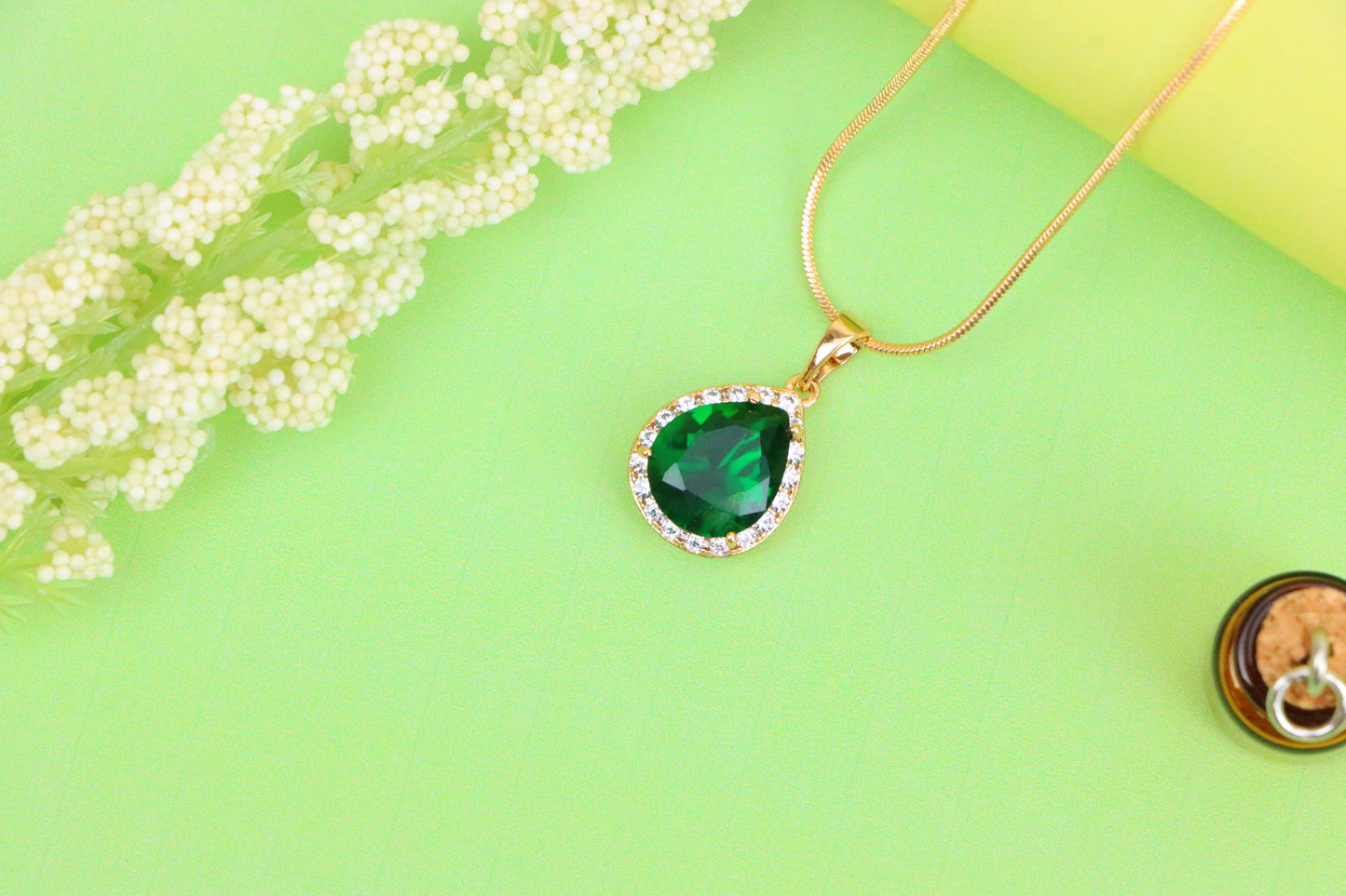Teardrop Green Pendant with Crystal Border in Rose Gold Finish, XPPT1613 (2148-6)