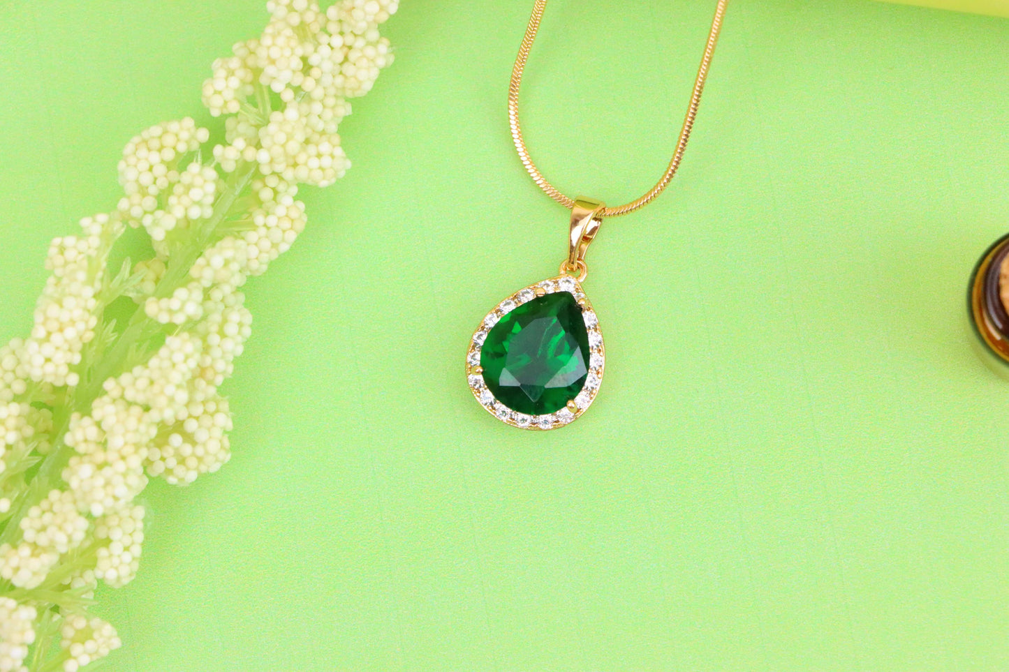 Teardrop Green Pendant with Crystal Border in Rose Gold Finish, XPPT1613 (2148-6)