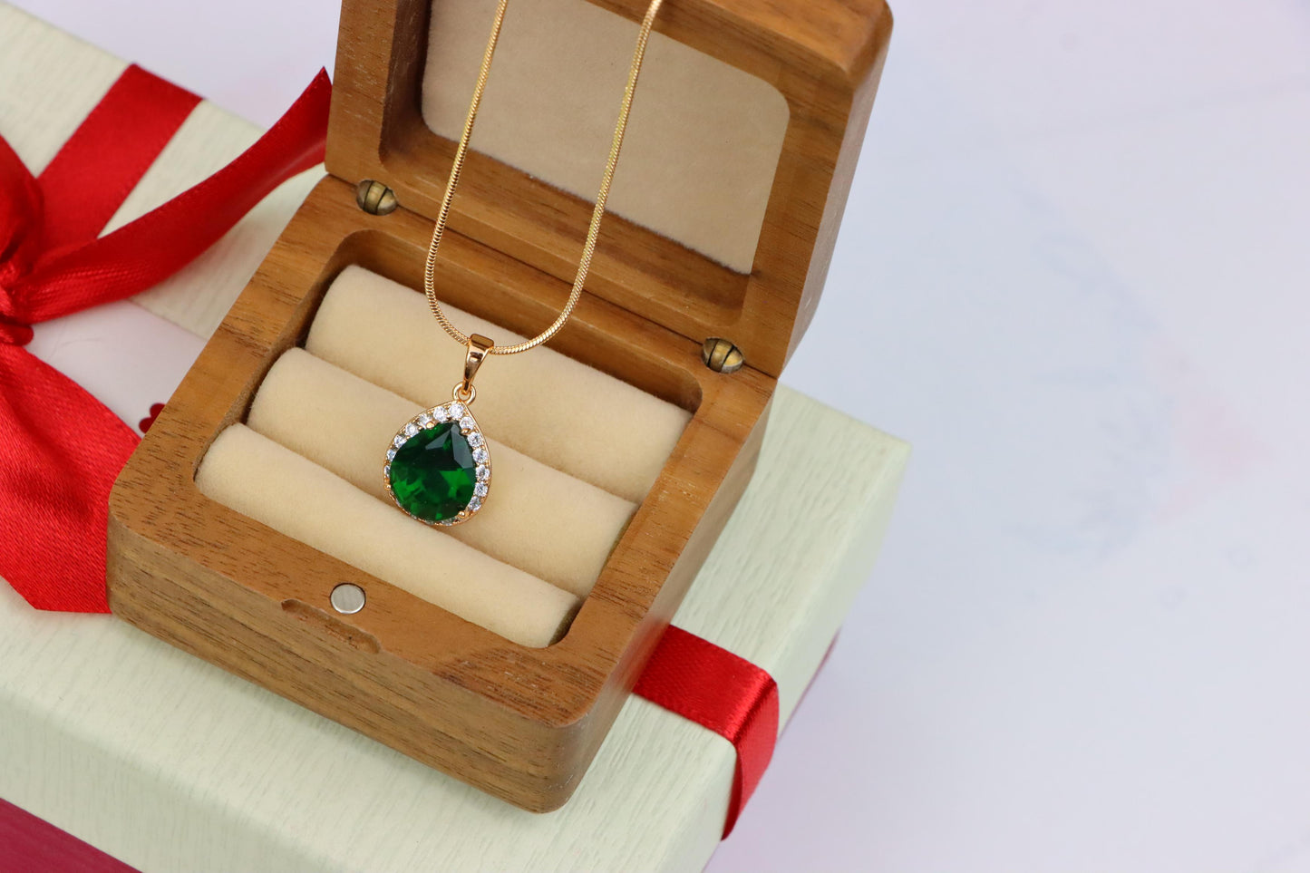 Teardrop Green Pendant with Crystal Border in Rose Gold Finish, XPPT1613 (2148-6)
