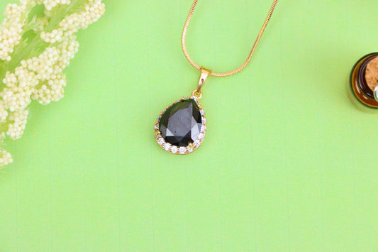 Teardrop Black Pendant with White Crystal Border in Rose Gold Finish, XPPT1614 (2148-6)