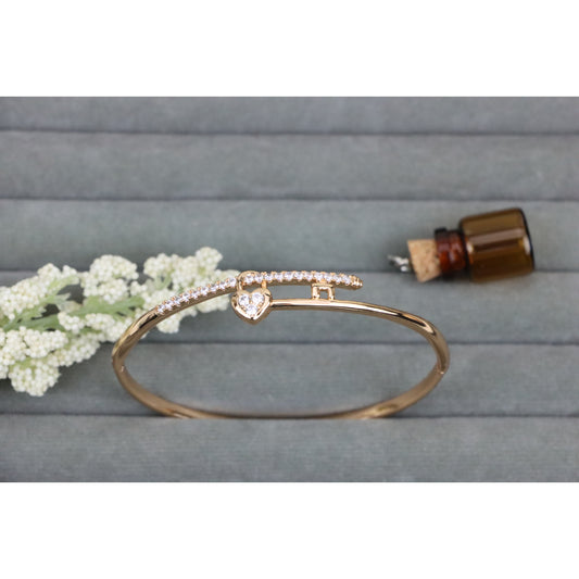 Elegant Heart Charm Rose Gold Bangle with Crystal Accents, XPBL0498 (2050-8)