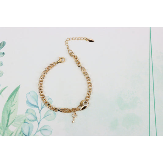 Rose Gold Heart &amp; Charm Link Bracelet in Premium Gold Plated Brass, XPBL0907 (2091-6)