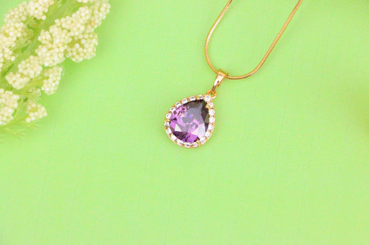 Teardrop Purple Pendant with Crystal Halo in Elegant Rose Gold Finish, XPPT1615 (2148-6)