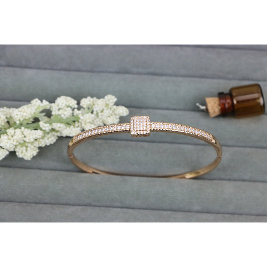 Elegant Rose Gold Bangle with Pave-Set Square Accent, XPBL0500 (2050-10)