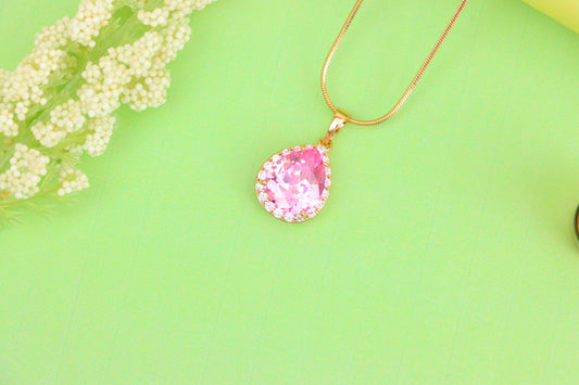 Teardrop Pink Pendant with White Crystal Halo in Rose Gold Setting, XPPT1616 (2148-6)