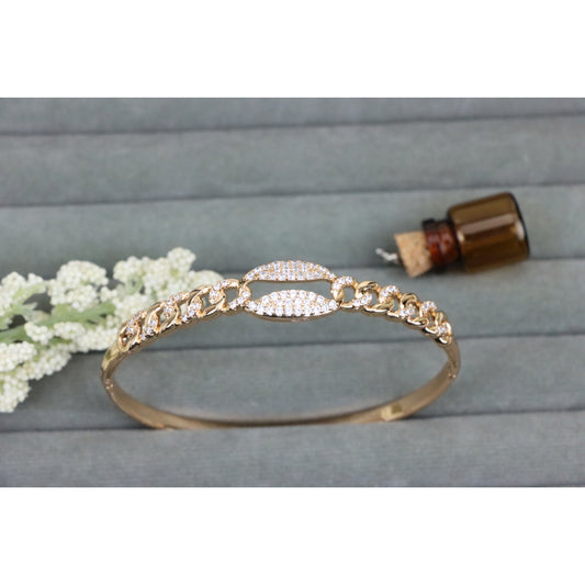 Rose Gold Chain Link Bangle Bracelet with Sparkling Center Accent, XPBL0501 (2051-1)
