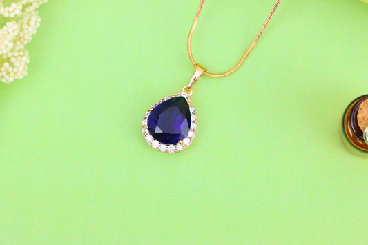 Teardrop Deep Blue Pendant with Crystal Halo in Rose Gold Finish, XPPT1617 (2148-6)