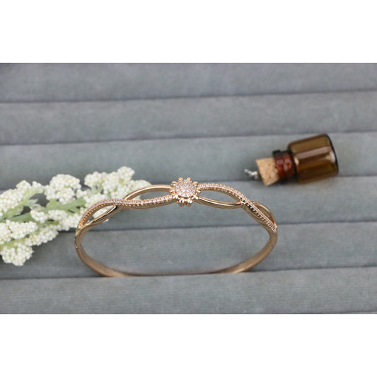 Elegant Rose Gold Bangle with Floral CZ Detailing, XPBL0502 (2051-2)