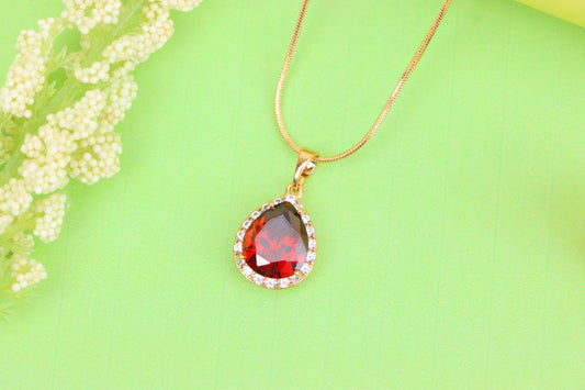 Teardrop Red Pendant with Crystal Border in Elegant Rose Gold Setting, XPPT1618 (2148-6)