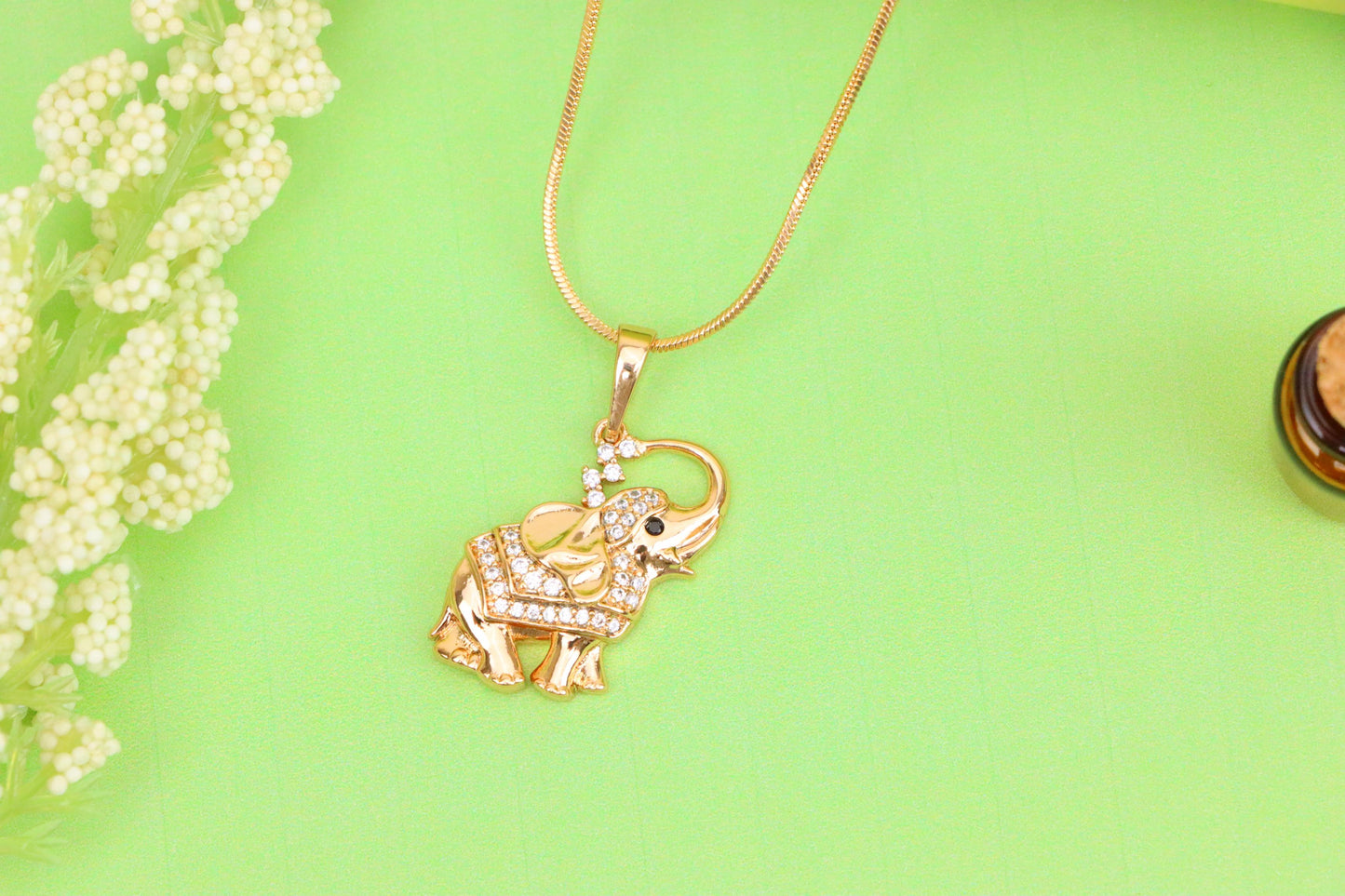 Rose Gold Elephant Pendant with Crystal Accents and Raised Trunk Detail, XPPT1619 (2148-7)