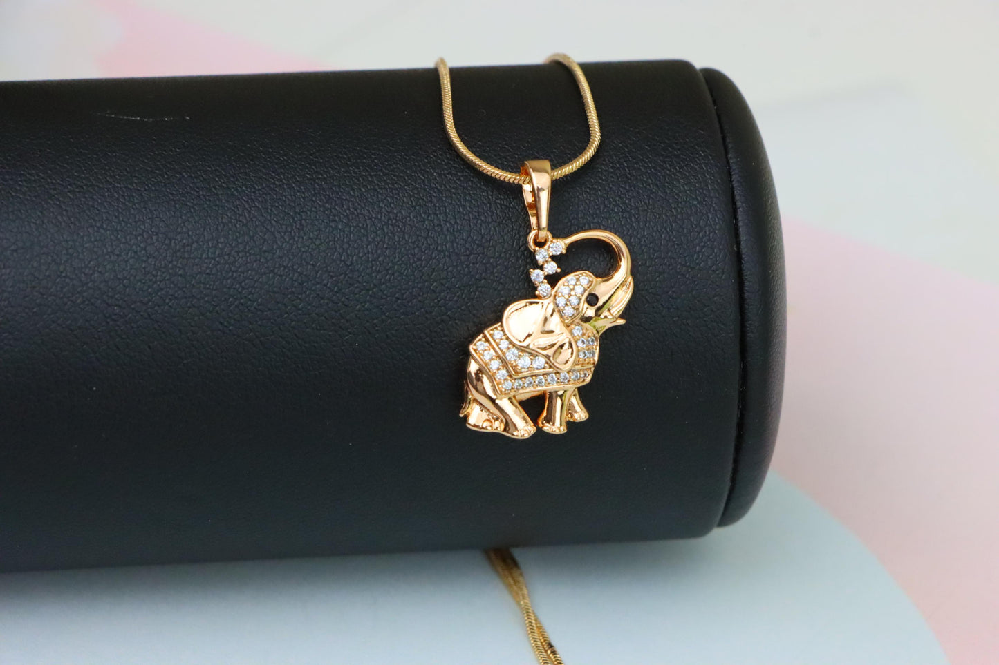 Rose Gold Elephant Pendant with Crystal Accents and Raised Trunk Detail, XPPT1619 (2148-7)