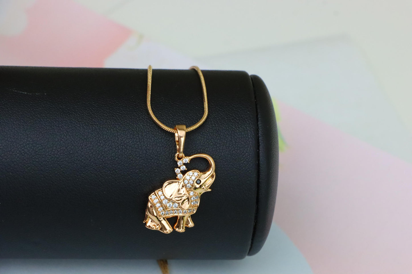 Rose Gold Elephant Pendant with Crystal Accents and Raised Trunk Detail, XPPT1619 (2148-7)