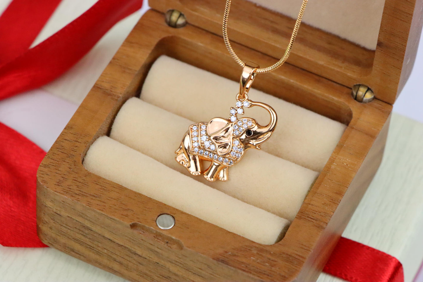 Rose Gold Elephant Pendant with Crystal Accents and Raised Trunk Detail, XPPT1619 (2148-7)