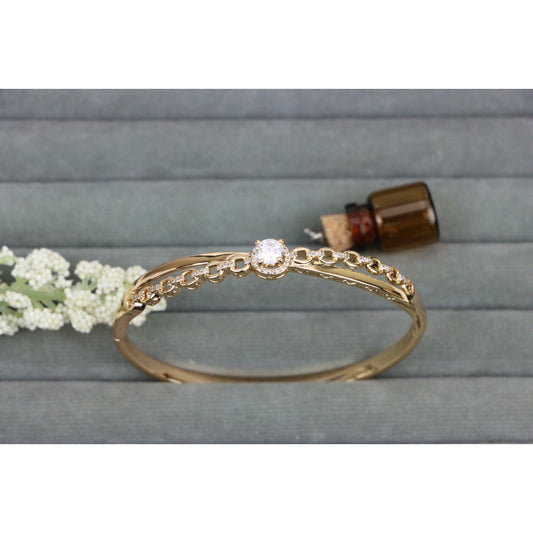 Rose Gold Chain Design Bangle with Sparkling Centerpiece, XPBL0505 (2051-5)