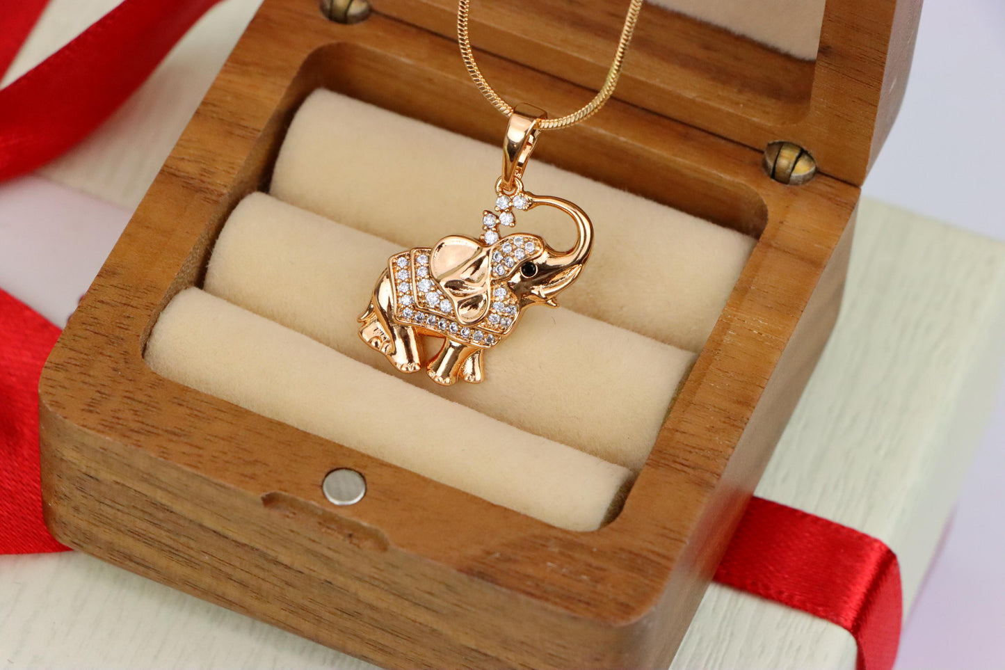 Rose Gold Elephant Pendant with Crystal Accents and Raised Trunk Detail, XPPT1619 (2148-7)