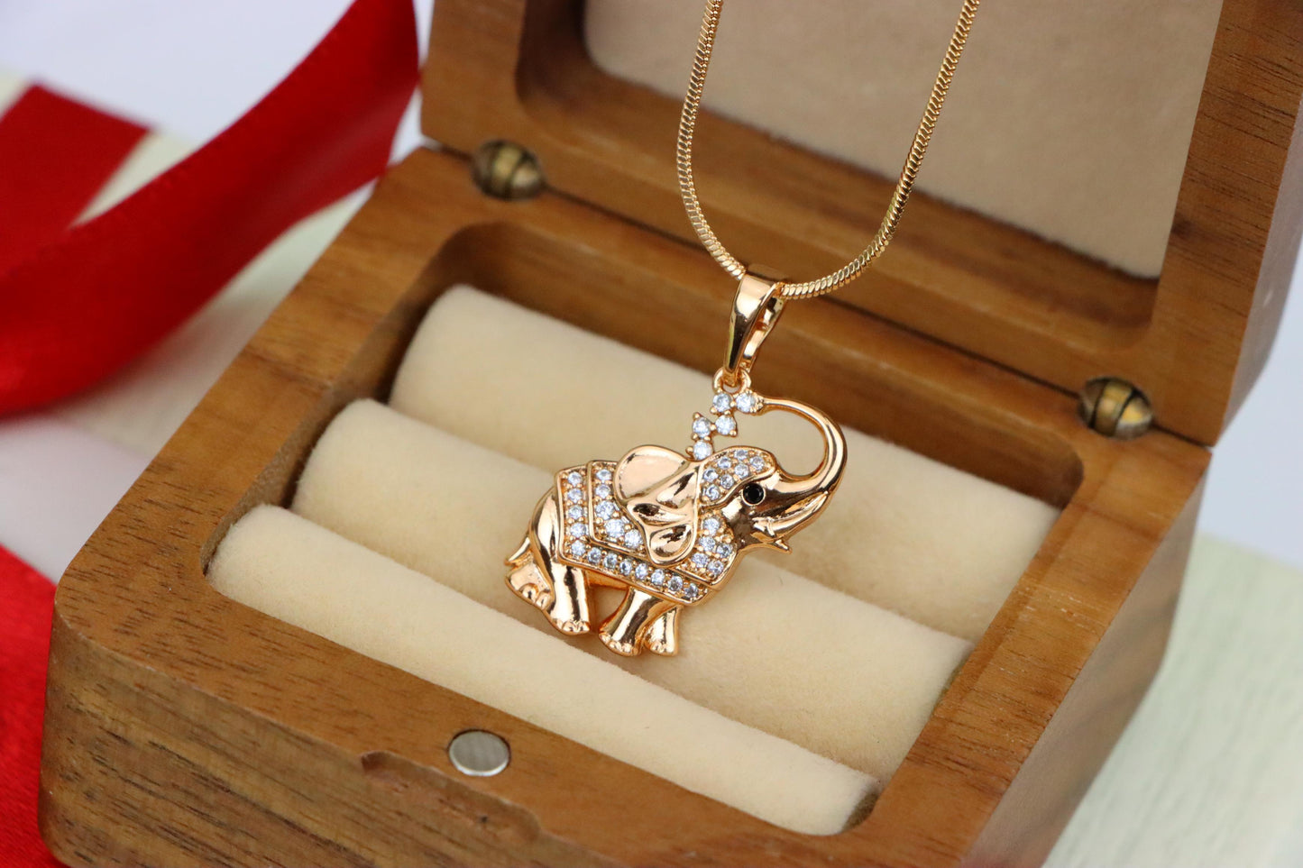 Rose Gold Elephant Pendant with Crystal Accents and Raised Trunk Detail, XPPT1619 (2148-7)