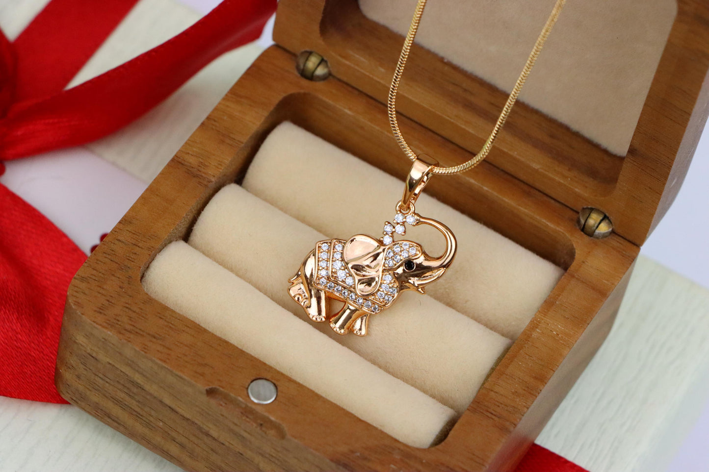 Rose Gold Elephant Pendant with Crystal Accents and Raised Trunk Detail, XPPT1619 (2148-7)