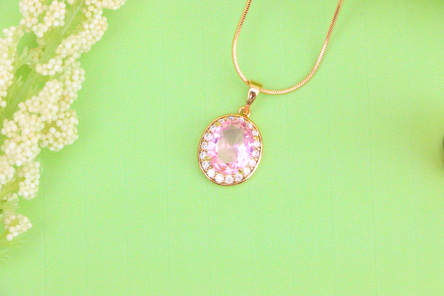 Oval Pink Pendant with Crystal Accents in Rose Gold-Plated Setting, XPPT1620 (2148-8)