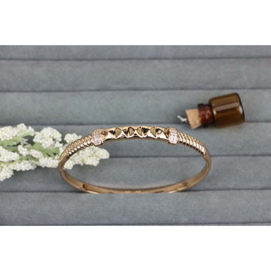 Rose Gold Geometric Textured Bangle with Diamond Accents, XPBL0506 (2051-6)