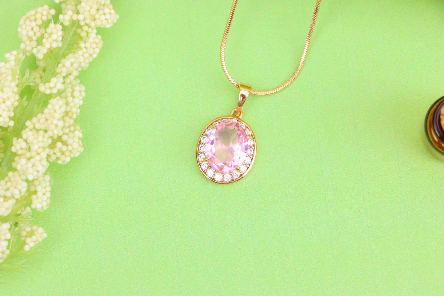 Oval Pink Pendant with Crystal Accents in Rose Gold-Plated Setting, XPPT1620 (2148-8)