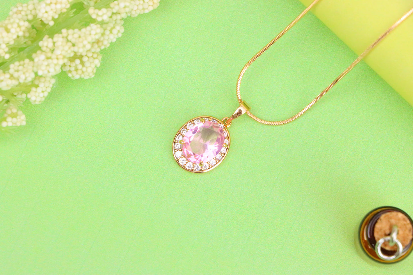 Oval Pink Pendant with Crystal Accents in Rose Gold-Plated Setting, XPPT1620 (2148-8)