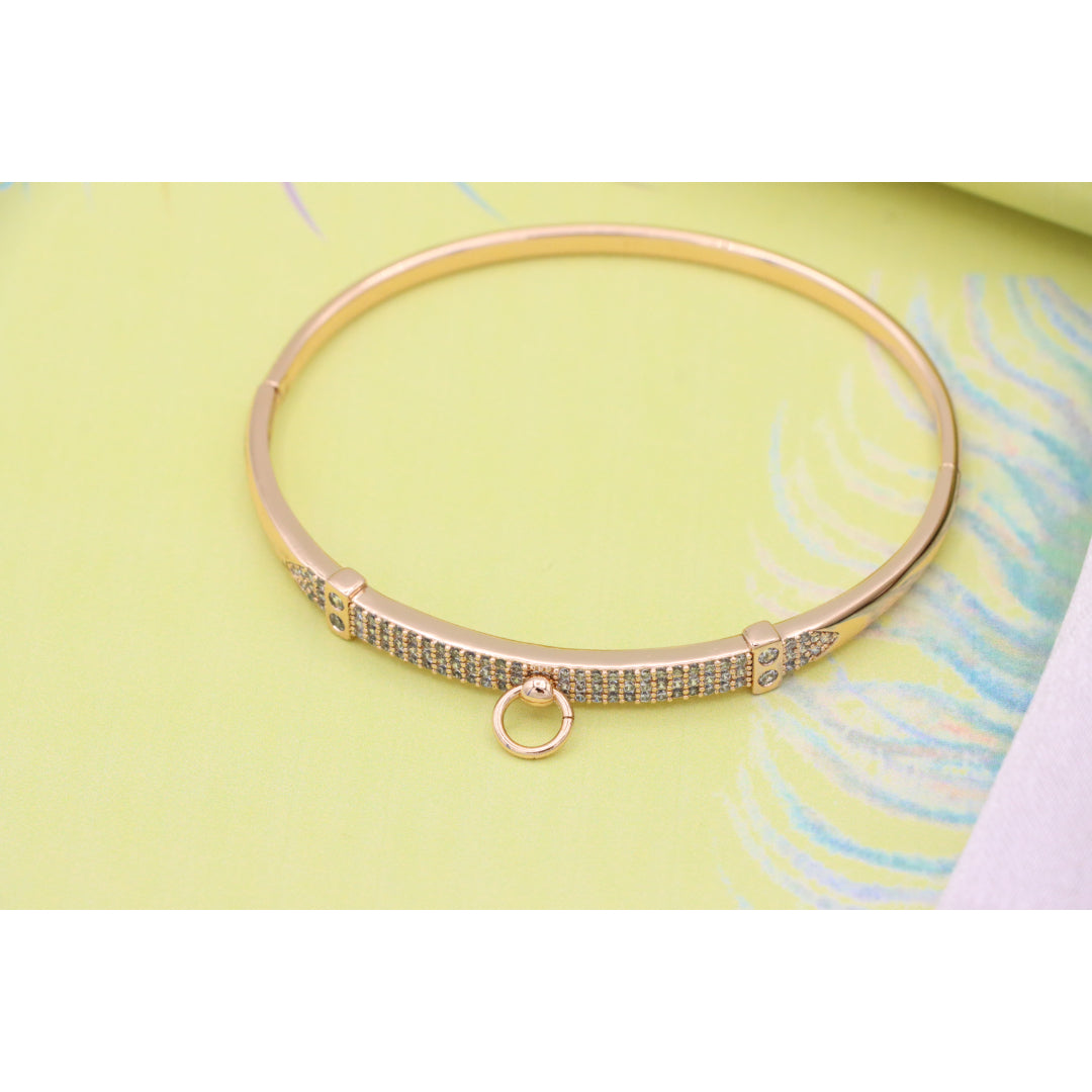 Rose Gold Bangle with Belt-Inspired Design and Center Dangle Charm, XPBL0507 (2051-7)