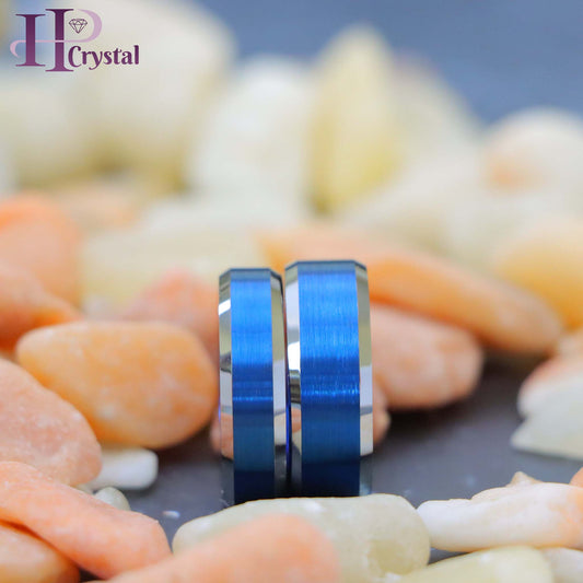 Blue IP Brushed Center High Polish Beveled Edge Tungsten Ring