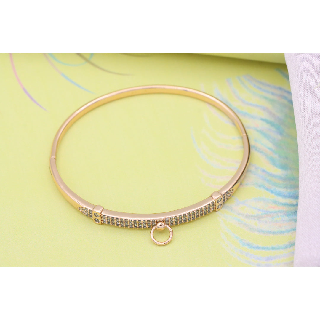 Rose Gold Bangle with Belt-Inspired Design and Center Dangle Charm, XPBL0507 (2051-7)