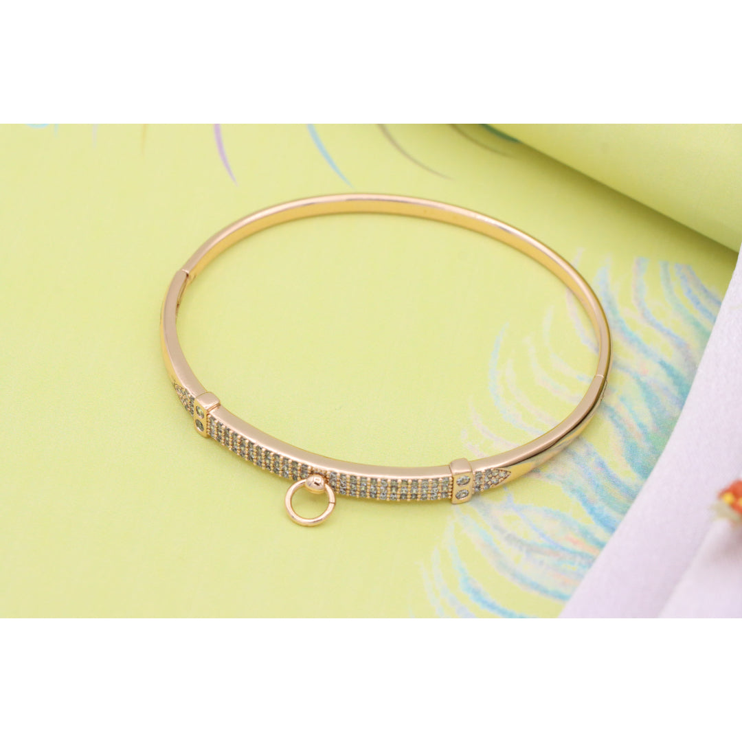 Rose Gold Bangle with Belt-Inspired Design and Center Dangle Charm, XPBL0507 (2051-7)
