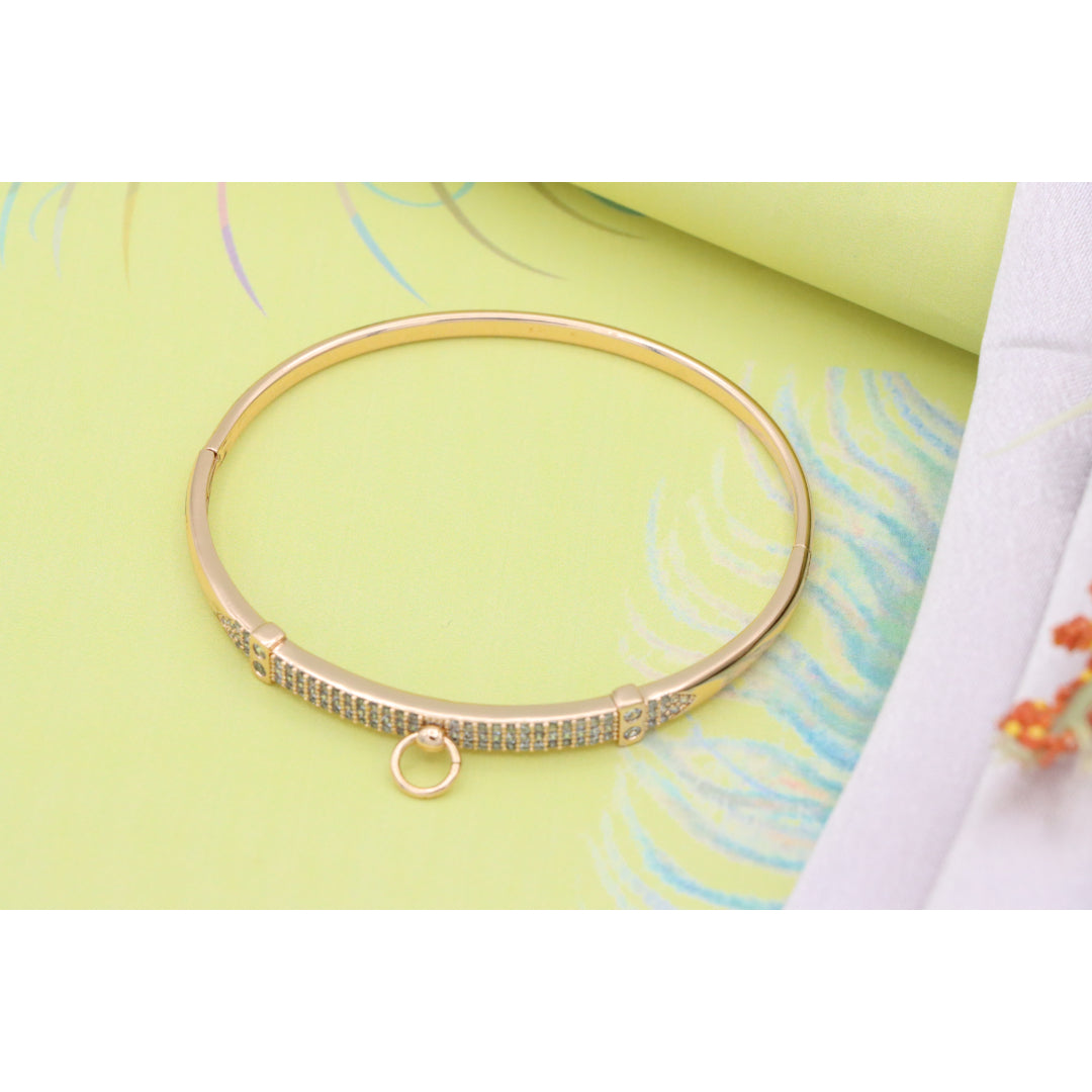 Rose Gold Bangle with Belt-Inspired Design and Center Dangle Charm, XPBL0507 (2051-7)