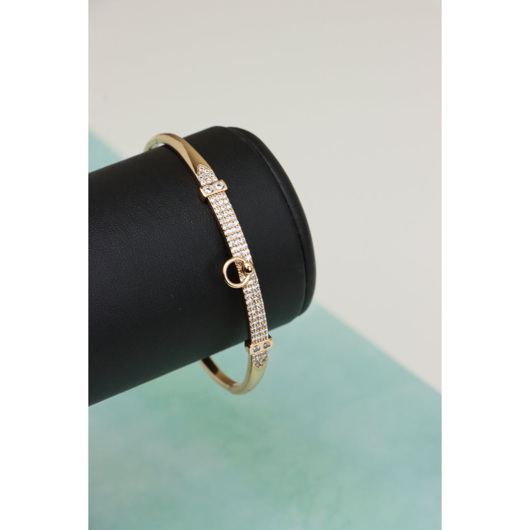 Rose Gold Bangle with Belt-Inspired Design and Center Dangle Charm, XPBL0507 (2051-7)