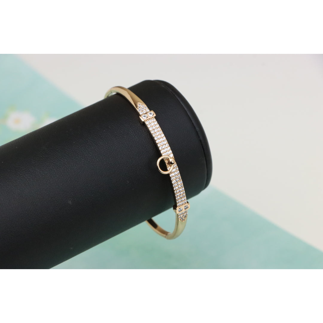 Rose Gold Bangle with Belt-Inspired Design and Center Dangle Charm, XPBL0507 (2051-7)