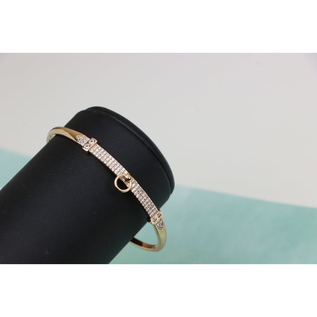 Rose Gold Bangle with Belt-Inspired Design and Center Dangle Charm, XPBL0507 (2051-7)