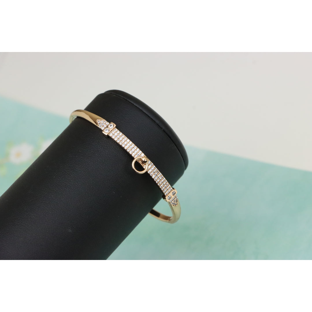 Rose Gold Bangle with Belt-Inspired Design and Center Dangle Charm, XPBL0507 (2051-7)