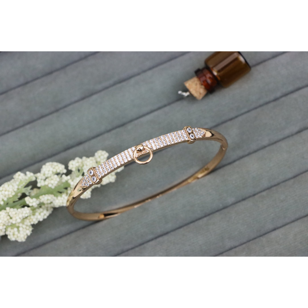 Rose Gold Bangle with Belt-Inspired Design and Center Dangle Charm, XPBL0507 (2051-7)