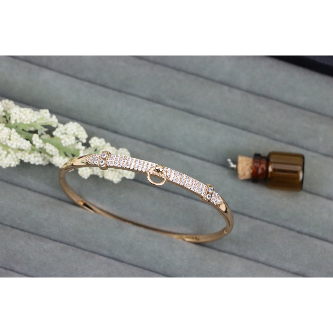 Rose Gold Bangle with Belt-Inspired Design and Center Dangle Charm, XPBL0507 (2051-7)