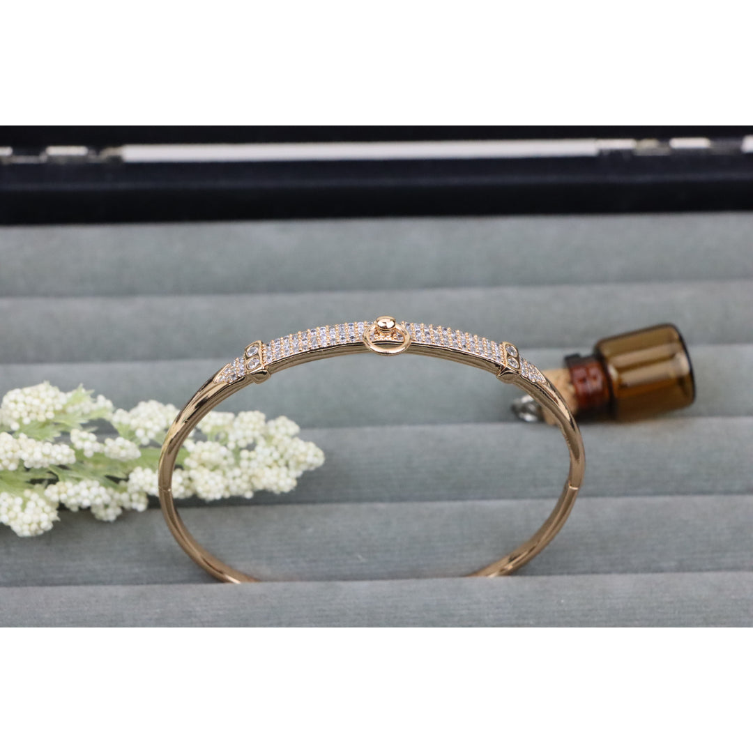 Rose Gold Bangle with Belt-Inspired Design and Center Dangle Charm, XPBL0507 (2051-7)