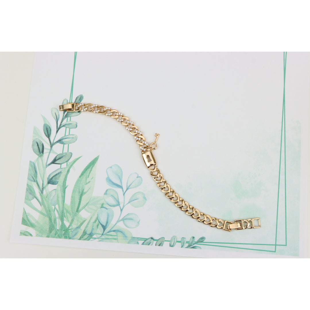 Rose Gold Heart Lock Key Charm Bracelet with Sparkling Links, XPBL0914 (2092-3)