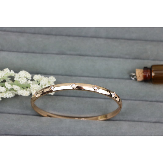 Elegant Rose Gold Bangle with Square Accents &amp; Crystal Detailing, XPBL0510 (2051-10)