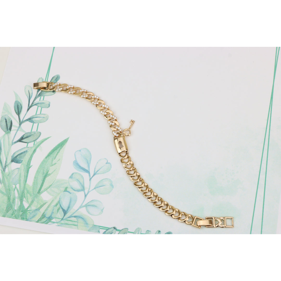 Rose Gold Heart Lock Key Charm Bracelet with Sparkling Links, XPBL0914 (2092-3)