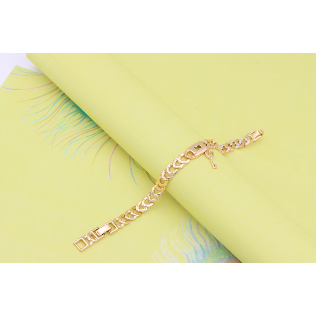 Rose Gold Heart Lock Key Charm Bracelet with Sparkling Links, XPBL0914 (2092-3)