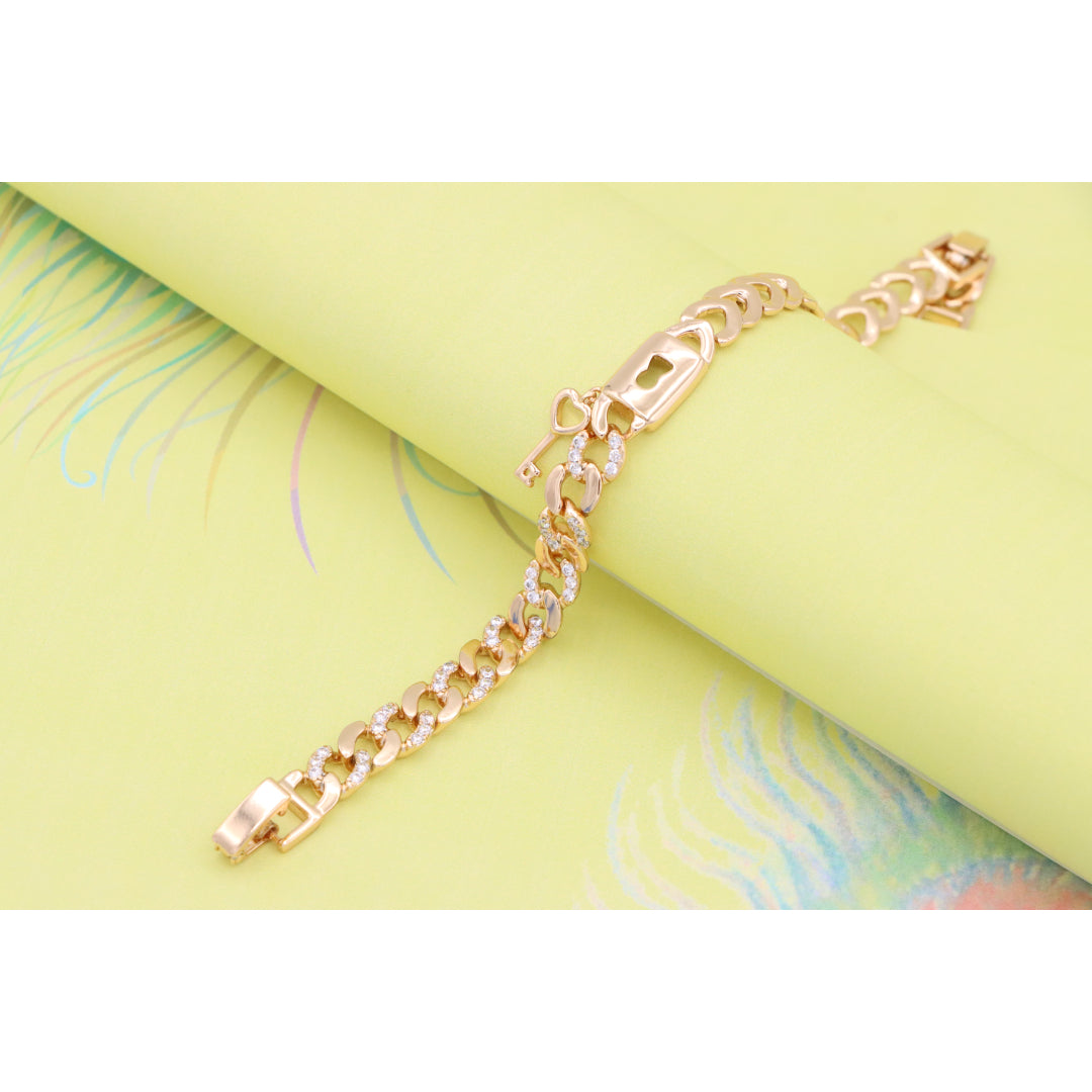 Rose Gold Heart Lock Key Charm Bracelet with Sparkling Links, XPBL0914 (2092-3)