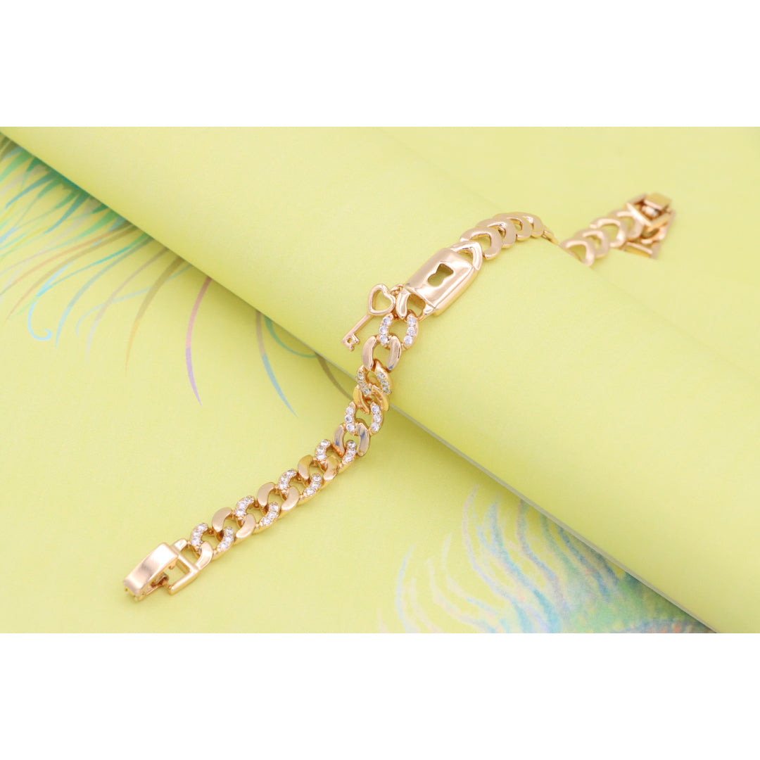 Rose Gold Heart Lock Key Charm Bracelet with Sparkling Links, XPBL0914 (2092-3)