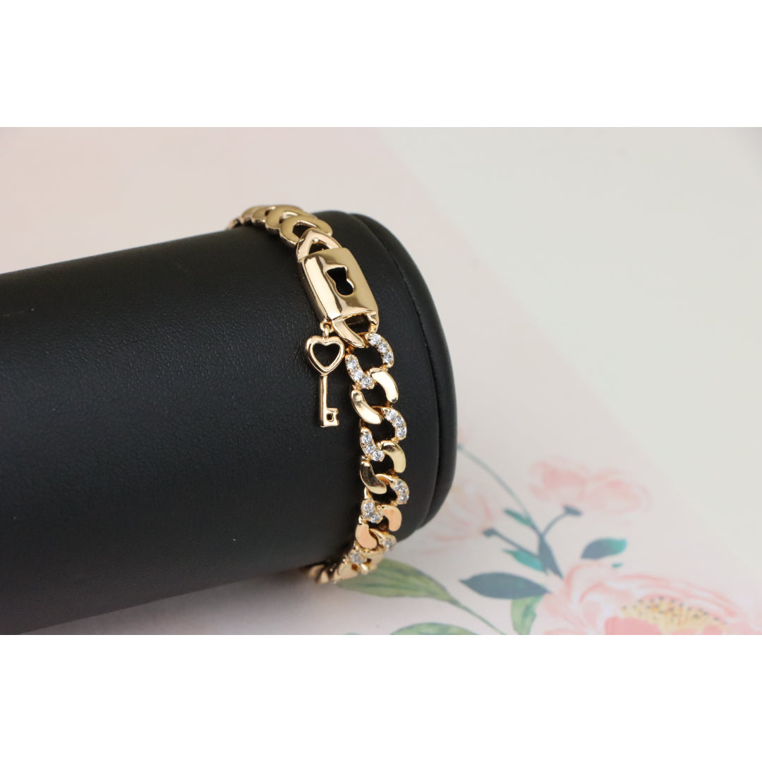 Rose Gold Heart Lock Key Charm Bracelet with Sparkling Links, XPBL0914 (2092-3)