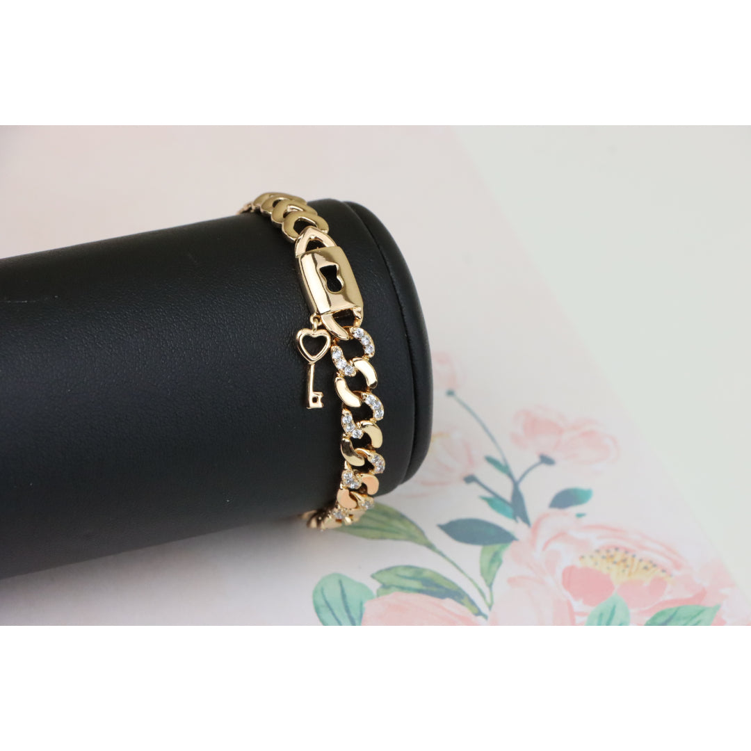 Rose Gold Heart Lock Key Charm Bracelet with Sparkling Links, XPBL0914 (2092-3)