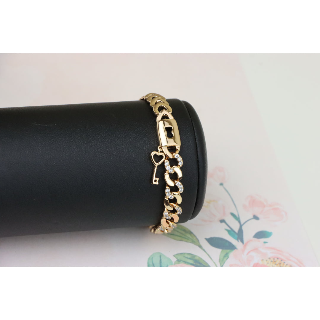 Rose Gold Heart Lock Key Charm Bracelet with Sparkling Links, XPBL0914 (2092-3)