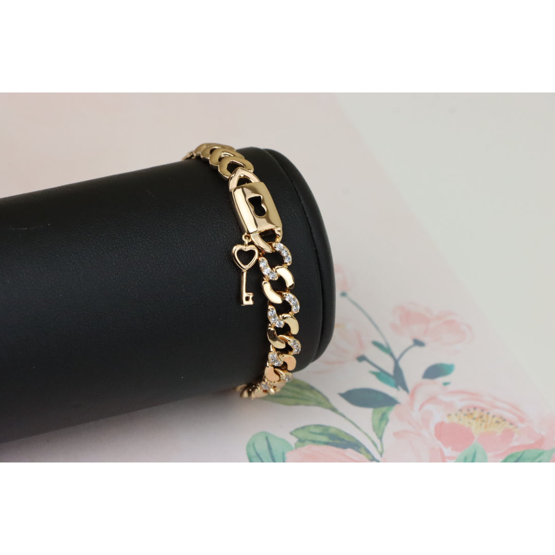 Rose Gold Heart Lock Key Charm Bracelet with Sparkling Links, XPBL0914 (2092-3)