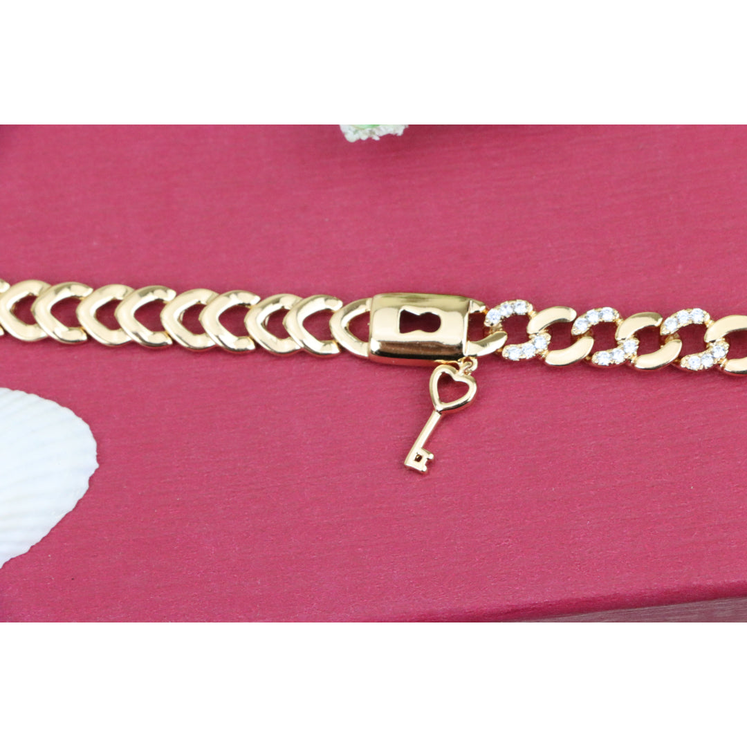 Rose Gold Heart Lock Key Charm Bracelet with Sparkling Links, XPBL0914 (2092-3)
