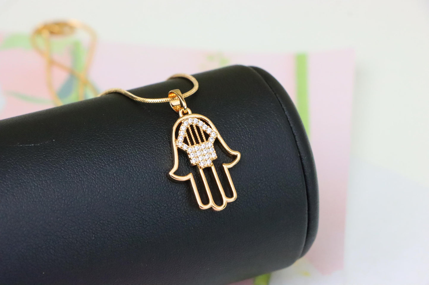 Rose Gold Hamsa Hand Pendant with Sparkling Stone Detailing, XPPT1231 (2123-7)